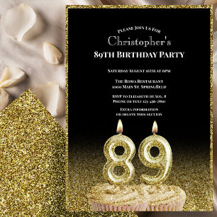Invitation d'anniversaire 89 ans noir et or pour l