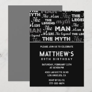 Invitation d'anniversaire 89 ans Noir Funny Mythe