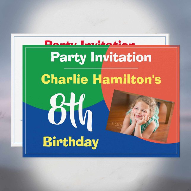 Invitation d'anniversaire 8 ans avec photo (Créateur téléchargé)