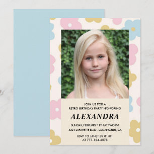Invitation d'anniversaire 8 ans Fleurs Groovy Rétr