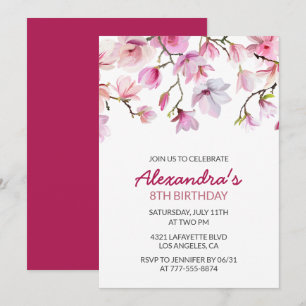 Invitation d'anniversaire 8 ans florale Aquarelle 