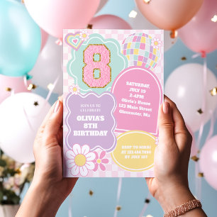 Invitation d'anniversaire 8 ans patch pastel prépa