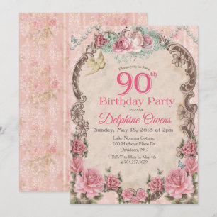 Invitation d'anniversaire 90 ans Floral Vintage
