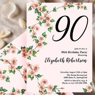 Invitation d'anniversaire 90 ans Florale en Rose P