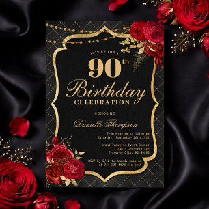Invitation d'anniversaire 90 ans Noir, Rouge & Or