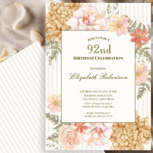 Invitation d'anniversaire 92 ans aux couleurs flor