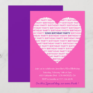 Invitation d'anniversaire 92 ans fille Rose Fémini