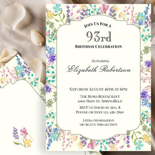 Invitation d'anniversaire 93 ans à fleurs colorées