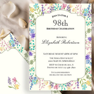 Invitation d'anniversaire 98 ans à fleurs colorées