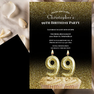 Invitation d'anniversaire 99 ans noir et or pour l