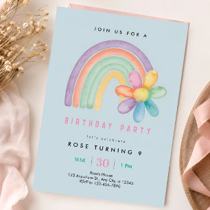 Invitation d'anniversaire 9 ans Arc-en-ciel Pastel