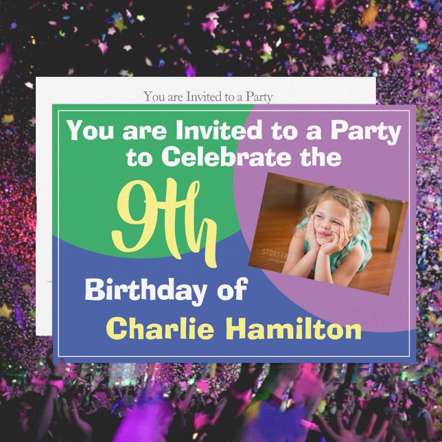 Invitation d'anniversaire 9 ans avec photo (Créateur téléchargé)