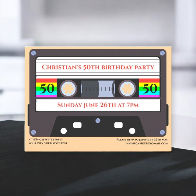 Invitation d'anniversaire à cassette vintage (vintage cassette birthday invitation fully editable so you can add any age )