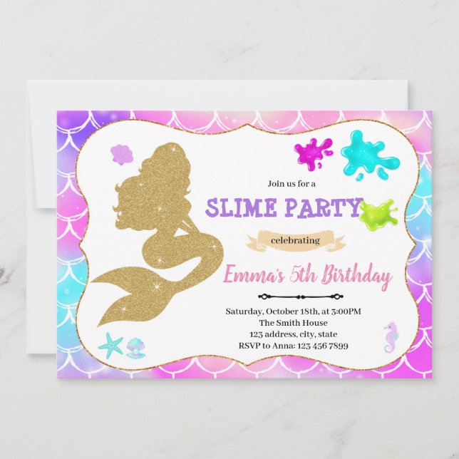 Invitation d'anniversaire à la fête de slime de si (Devant)
