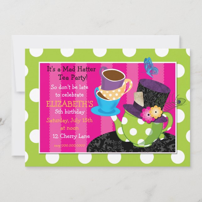 Invitation d'anniversaire à la fête du thé de la h (Devant)