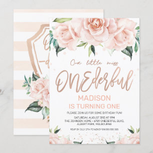 Invitation d'anniversaire à la florale d'or Rose