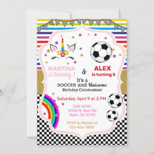 Invitation d'anniversaire à la licorne et aux socc