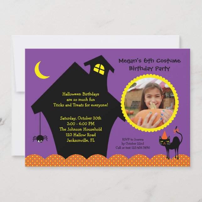 Invitation d'anniversaire à la maison halloween (Devant)