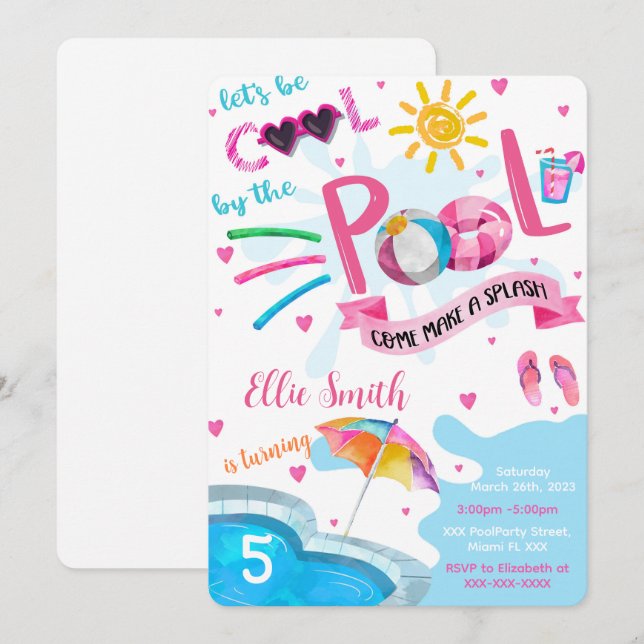 Invitation d'anniversaire à la piscine cool (Devant / Derrière)