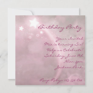 Invitation d'anniversaire à la poussière rose