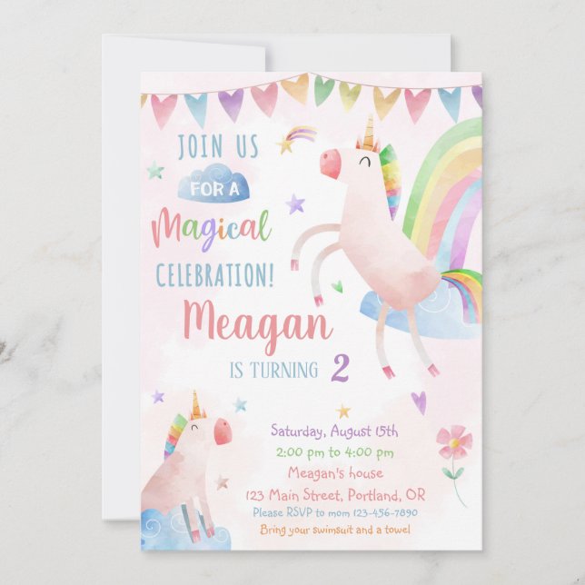 Invitation d'anniversaire à la Unicorne Fête d'ann (Devant)