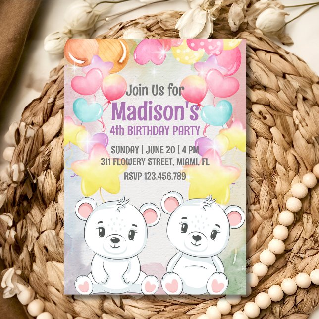 invitation d'anniversaire à l'ours en peluche blan (Créateur téléchargé)