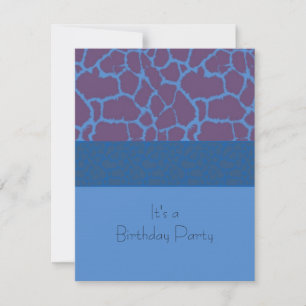 Invitation d'anniversaire à motif de girafe bleu