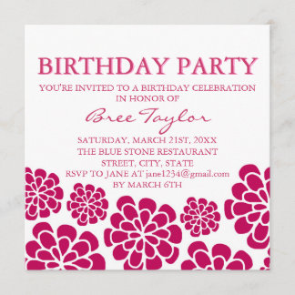 Invitation d'anniversaire à motif floral rose mode