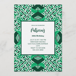 Invitation d'anniversaire à motif symétrique vert