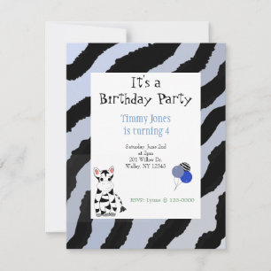 Invitation d'anniversaire à motif zèbre