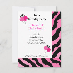 Invitation d'anniversaire à motif zèbre