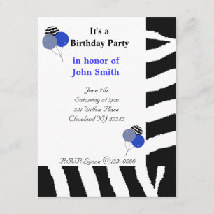 Invitation d'anniversaire à motif zèbre