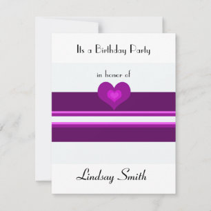Invitation d'anniversaire à rayure violette avec c