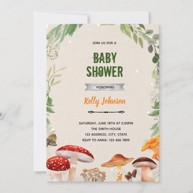Invitation d'anniversaire à une douche champignon (Devant)