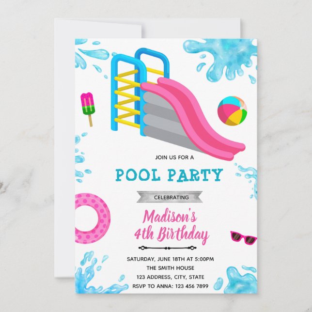 Invitation d'anniversaire à une fête de toboggan a (Devant)