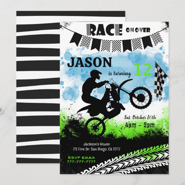 Invitation d'anniversaire à vélo modifiable (Devant / Derrière)