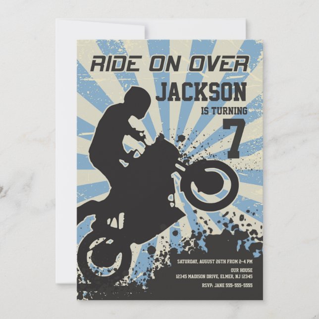 Invitation d'anniversaire à vélo / Motocross / Spo (Devant)