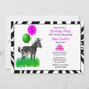Invitation d'anniversaire à Zebra Girl'moderne
