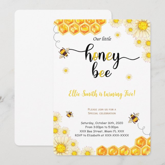 Invitation d'anniversaire abeille (Devant / Derrière)