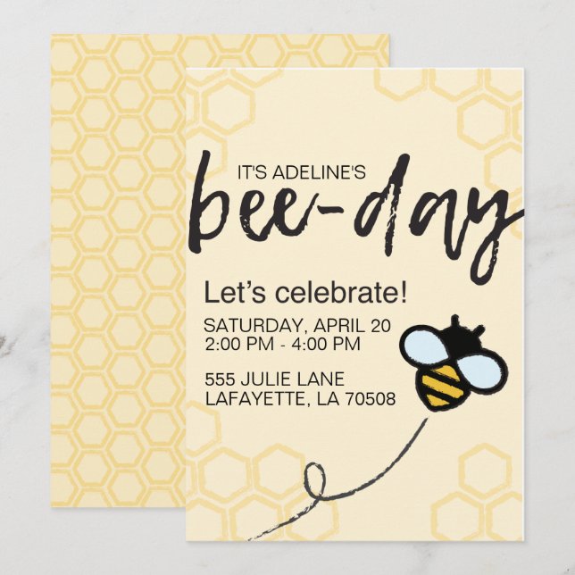 Invitation d'anniversaire abeille (Devant / Derrière)