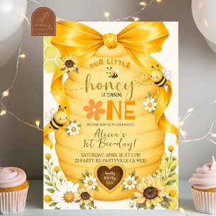 Invitation d'anniversaire abeille à miel arc-en-ci