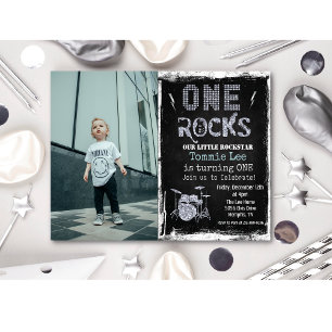 Invitation d'anniversaire ADD PHOTO Rockstar Drums