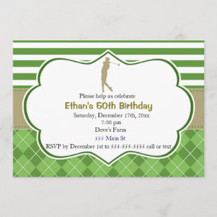 Invitation d'anniversaire adulte golf or vert