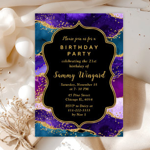 Invitation d'anniversaire Agate Paon Violet et Ble