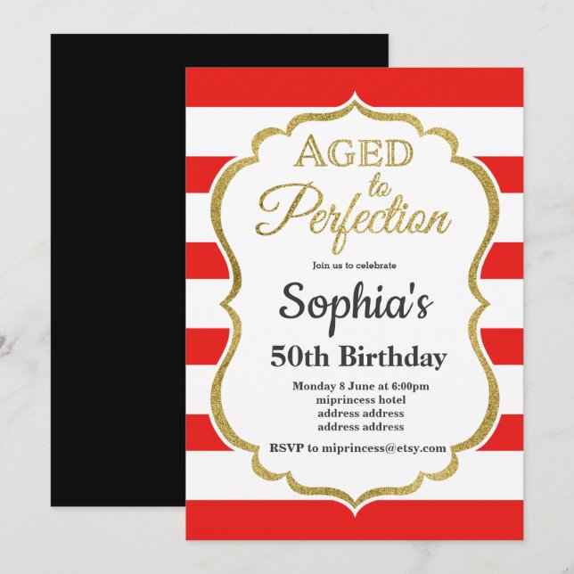 invitation d'anniversaire âgée à perfection (Devant / Derrière)