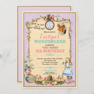 Invitation d'anniversaire Alice au pays des mervei