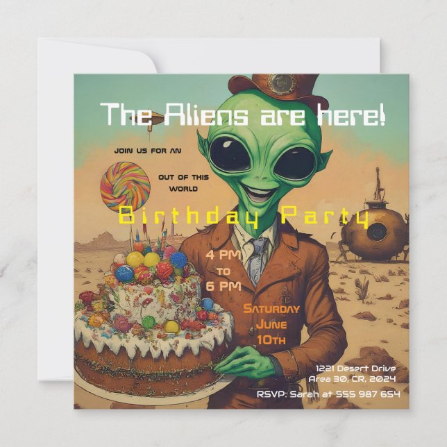 Invitation d'anniversaire Alien amicale (Devant)