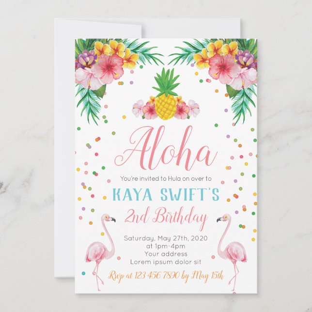 Invitation d'anniversaire Aloha (Devant)