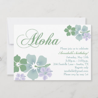 Invitation d'anniversaire Aloha Fleur Bleue & Vert