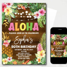 Invitation d'anniversaire Aloha modèle Anniversair